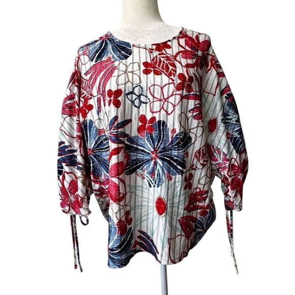 Eva Franco Tops - Anthropologie Eva Franco Retro Floral Top Tie Sleeves Bat Wings SZ 8 NEW
